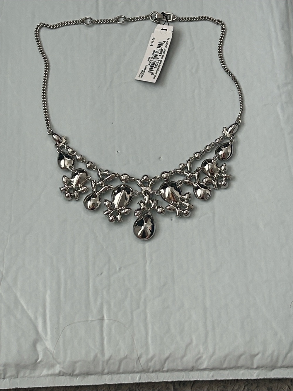 Givenchy Silver Mint Green & Blue Circular, Oval & Teardrop Necklace